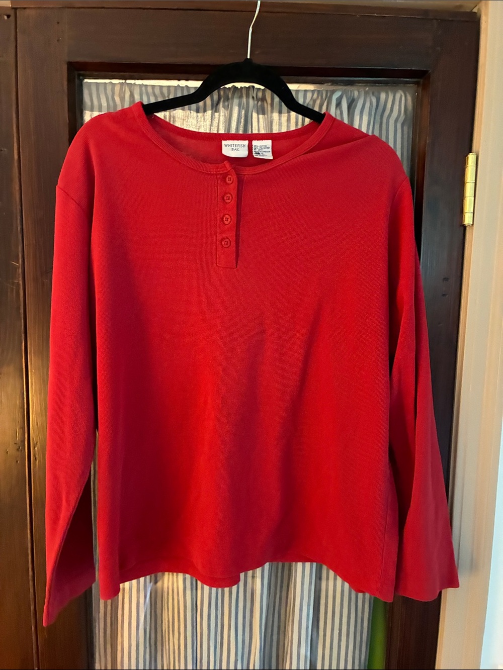 Women's Red Long-Sleeve Henley Tee